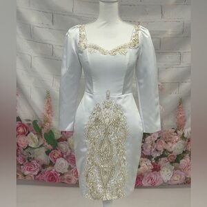 Cocktail Embroidered Wedding Party White Bride Dress size Small